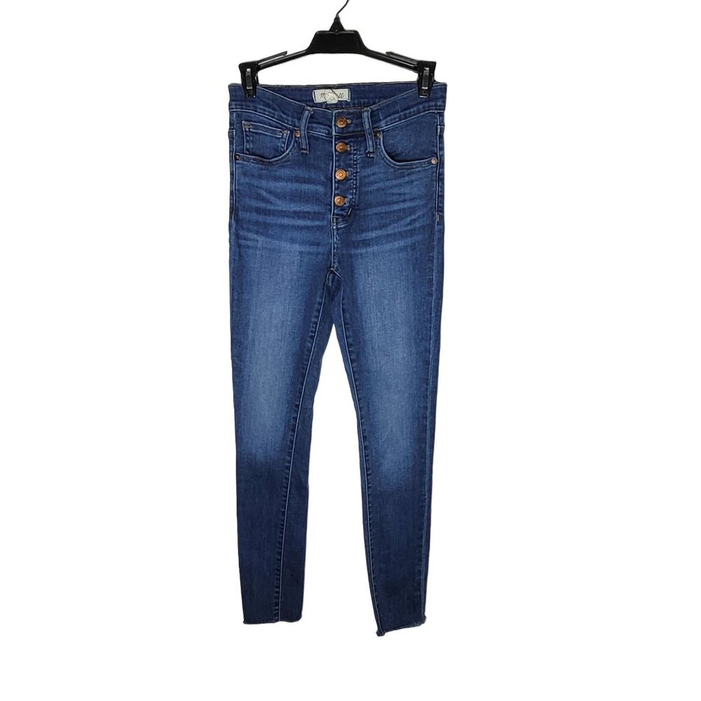 Madewell Women's Mid Rise Skinny Raw Hem Button Fly Denim Blue Jeans Size‎ 24